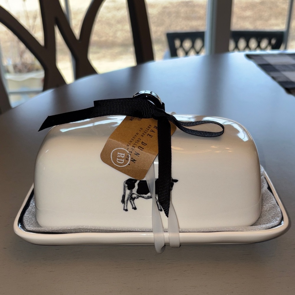 Rae Dunn White Ceramic Butter Dish with Cow